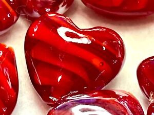 10 or 15 Fancy Swirl Heart Lampwork Pearlized Glass Beads 20x20x13mm USA SELLER