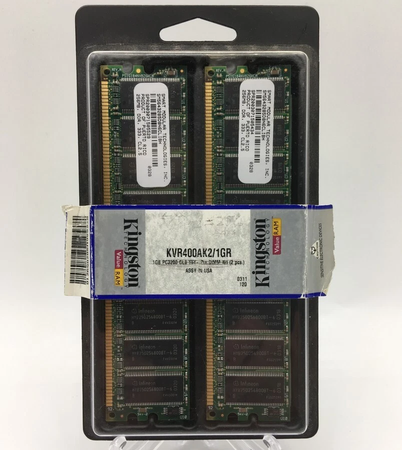 Kingston ValueRAM 1GB Kit 400MHz PC3200 DDR Desktop Memory (KVR400AK2/1GR) - Image 1 of 1