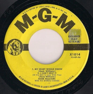 HANK WILLIAMS - MY HEART WOULD KNOW - 1952 MGM 45 rpm EP X1014 4-Song Record - Image 1 of 4