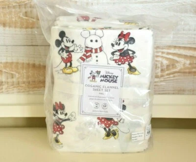 NEW Pottery Barn Kids Mickey Mouse Holiday FULL Cotton FLANNEL Sheet Set NWT - Image 1 of 3