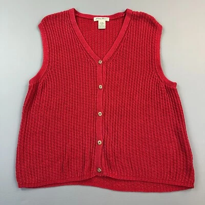 Suéter de Colección Eddie Bauer Para Mujer Mediano Rojo Mezcla de Lino Tejido Cárdigan Chaleco Foto 1 de 4