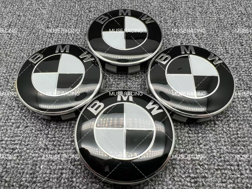 BMW Original Style Black White Alloy 56mm 68mm Wheel Center Cap Hub Caps - Image 1 of 2