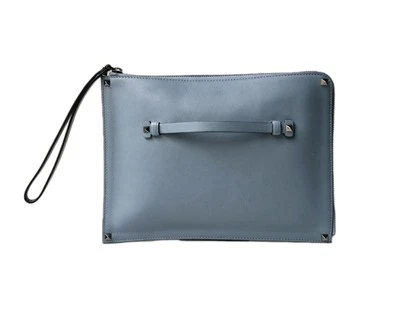 VALENTINO GARAVANI Large Blue Leather Rockstud Ziparound Wristlet Clutch 11x8.5" - Image 1 of 4