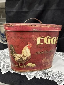 Rustic/Farm Fresh Eggs  Handled chicken Tin Bucket by Creative Co-Op NOS/ TAG - Picture 1 of 8