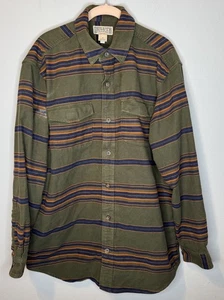 Men’s Duluth Trading Shacket Medium Green Long Sleeve Button Front Stripes - Picture 1 of 8