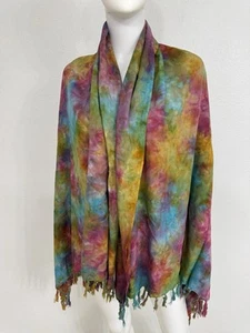 OndadeMar Multicolor Shiburi Tinte Tie Dye Bufanda Chal Pareo 80” x 40” Nuevo sin Etiquetas - Imagen 1 de 6