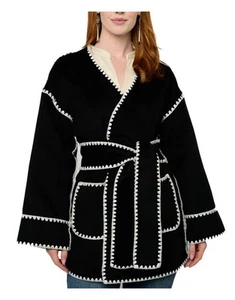 Ivy Jane Whipstitched Wrap Coat Black - Picture 1 of 7