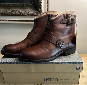 Born Boots Woman’s 9.5M Regis Ankle Bootie Cognac Brown Leather Moto Western NWT - Picture 1 of 19