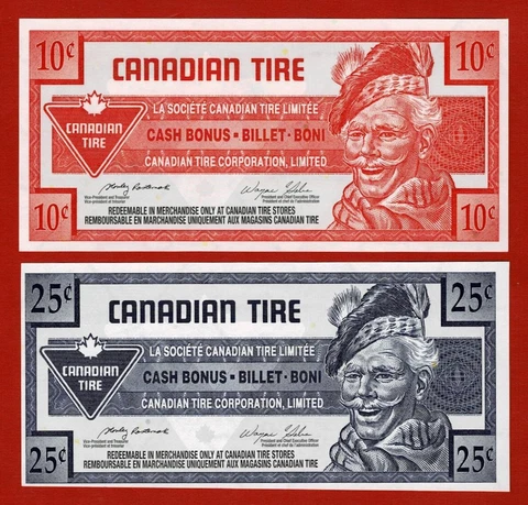2 UNCIRCULATED Canadian Tire Money CTC S27-C, S27-D  Pasternak/Sales signatures Cover