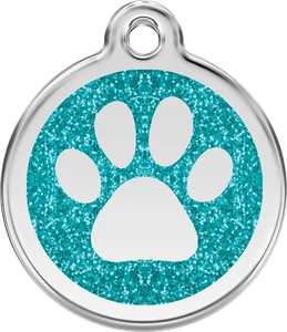 Red Dingo "Paw" Glitter Engraved Dog & Cat ID Tag - Free Engraving - 7 Colours - Picture 1 of 17