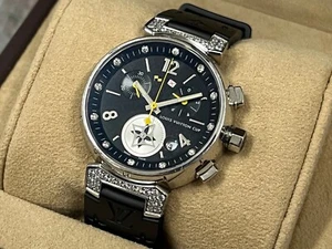 Louis Vuitton Tambour Cup Black Diamond Face Strap Q132K Uhr Chronograph Datum - Bild 1 von 23