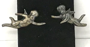 Vintage Screw Back Earrings Sterling Silver Cherub Angel Modernist Boho 1" - Picture 1 of 4