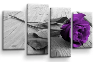 Imagen de pared de lona dividida con estampado artístico floral flor rosa púrpura blanco gris enmarcado de lona dividida - Imagen 1 de 47
