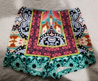 Pantalones Cortos Flying Tomato Cintura Alta Paisley Boho Coloridos Elastizados Talla Pequeña Nuevos sin Etiquetas Foto 1 de 4