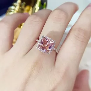 Anillo de diamantes de morganita rosa melocotón de oro blanco de 14 quilates ... - Imagen 1 de 6