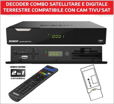 Decoder Tivusat HD Satellitare e Digitale Terrestre Compatibile Con Cam TvSat *^ - Immagine 1 di 4