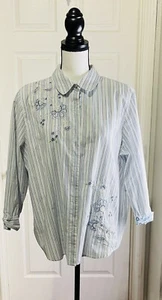 Alfred Dunner Women's  Floral Stripe Print Button Down Shirt Size 18 NWOT - Picture 1 of 8