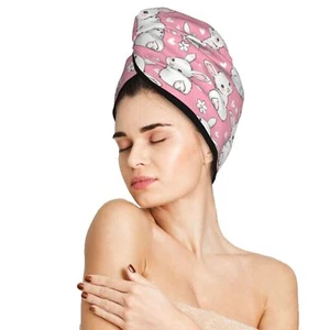 Bunny Microfiber Hair Towel Wrap Fast Drying Turban Button Closure for Women - Picture 1 of 8