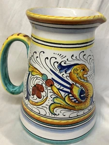 DERUTA ITALY RAFFAELLESCO PITCHER 6 1/4" DRAGONS MULTICOLOR BLUE FLOWERS SMOOTH - Picture 1 of 8