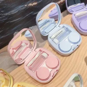 1 Cute Patel Color Contact Lens Travel Box Case Bottle Mirror Tweezer Remover - Picture 1 of 12