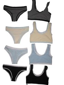 Shein girls 11-12yrs 4pk contrast trim bralette & panties sets nip kawaii 80s - Picture 1 of 2
