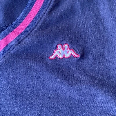 Kappa 婴儿 T 恤 Y2K 复古短袖修身上衣蓝色粉红色标志 M 适合 S 二手状况完好 — 第 1/4 张图片