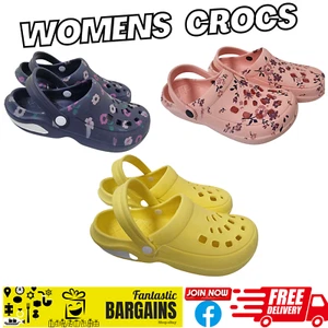 Damen-Sandalen Clogs Crocs gelb rosa lila Blumen bequem zum Aufschieben - Bild 1 von 21