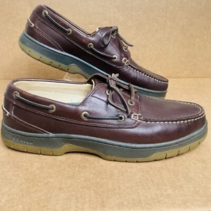 Lands' End Dark Brown Leather Lace-Up Boat Shoes Mens Brazil 10.5 M - Picture 1 of 18