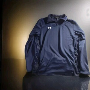 Under Armour Mens Shirt Large Navy Pull Over Loose Fit Heat Gear Quarter Zip 752 - Picture 1 of 6