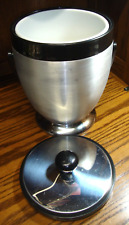 Vtg Kromex Brushed Aluminum Ice Bucket Black Barware Art Deco Style Canister 755