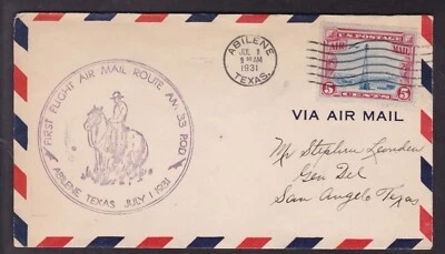 FIRST FLIGHT - ABILENE, TEXAS, 1931, A.M.-33, P.O.D. - Image 1 of 2