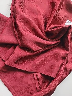 Burgundy Red Floral Satin Damask Sewing Interior Fabric 44"w X 2yds Drapery Vtg - Image 1 of 4