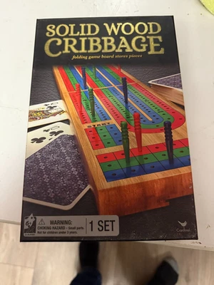 3-Track Folding Travel Cribbage Board Game with 6 Plastic Pegs for 2-3 Players - Image 1 of 4