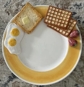 Vintage Lotus Neuheit Frühstücksplatte 14,5" 3D Eier, Waffeln, Erdbeeren. - Bild 1 von 11
