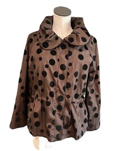 UBU Women Medium Brown Nylon Polkadot Zip Snap Front Peplum Jacket - Picture 1 of 6