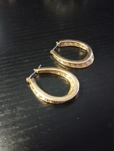 Avon 2005 Women Rhinestones Inside Outside Goldtone Oval Hoop Earrings - Picture 1 of 3