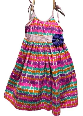 Niñas Talla 5 Algodón Rosa Púrpura Verde Azulado Solero con Lunares Falda Reunida Foto 1 de 4