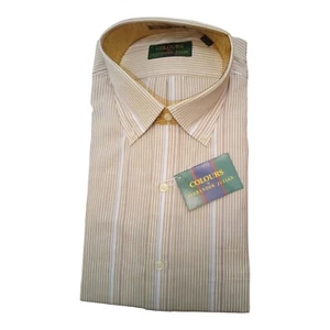 Alexander Julian Colours |  Men's Tan Striped Collared Shirt Size 34-35 New - Picture 1 of 4