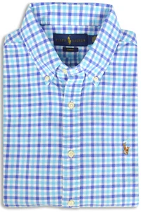 Polo Ralph Lauren Multi Blue Gingham Plaid Slim Fit Button Shirt, XL 7576-6 - Picture 1 of 2