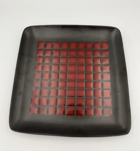 Stoneware Dinner Plates Home Target Tamarask Red Blocks Black Coupe Square 10.5" - Picture 1 of 7
