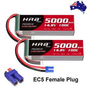 2pcs HRB 5000mAh 14.8V 4S 100C EC5 LiPo Battery for Drone Helicopter Car Truck - Picture 1 of 5