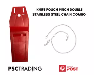 Butchers Knife Pouch 9" Double Stainless Steel Chain Combo Red, Meat Workers - Foto 1 di 4