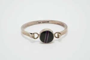 Vintage Taxco Mexico Sterling Silver Onyx Bangle Bracelet - Picture 1 of 7