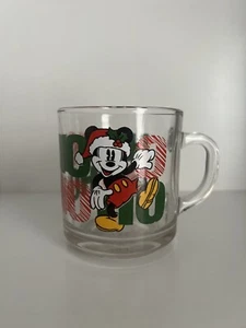 Disney Ho Ho Ho Mickey Mouse Glass Christmas Mug Cup Coffee Tea Clear - Picture 1 of 6