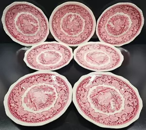 7 Mason's Vista Pink Salad Plates Set Vintage Transferware Dish England MCM Lot - Picture 1 of 24