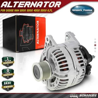 Alternator for Dodge Ram 2500 2007-2009 Ram 3500 4500 5500 6.7L 136A CW 8 Groove - Image 1 of 4