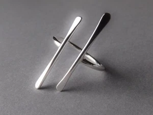 Double Bar Ring Sterling Silver Bar Ring Long Parallel Bar Ring Boho Jewelry - Picture 1 of 11