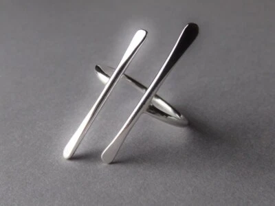Double Bar Ring Sterling Silver Bar Ring Long Parallel Bar Ring Boho Jewelry - Image 1 of 4