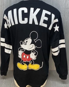 Women’s Disney Black Crewneck Mickey Mouse Sweatshirt Size Large 12/14 Spell Out - Picture 1 of 6