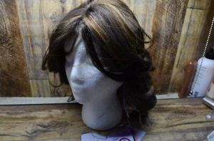 Highlight Honey Brown Long Wavy Wig with Curtain Bangs for Black Women - Synthet - Picture 1 of 5